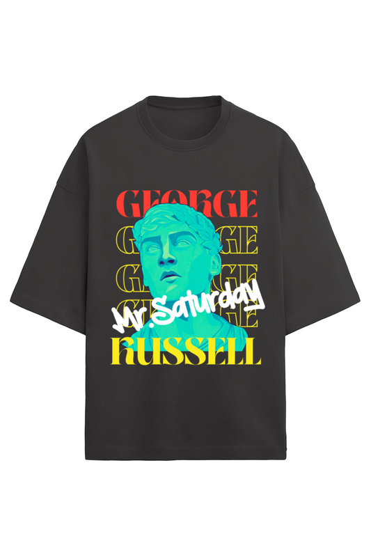 Black t-shirt of George Russell. The t-shirt is made from French Terry Cotton. George Russell is a Formula 1 driver for Mercedes AMG F1. He's known for his superb qualifying performances that gave him the nickname 'Mr.Saturday'. George has flourished at Mercedes and proven to be a tough competitor for Lewis Hamilton. Buy this awesome t-shirt now, if you love George Russell and his amazing qualifying pace.